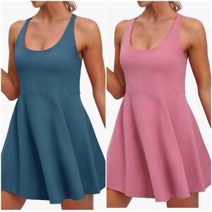 2 IUGA Women Tennis Dresses Shorts underneath Athletic Golf  Pink Blue Women L